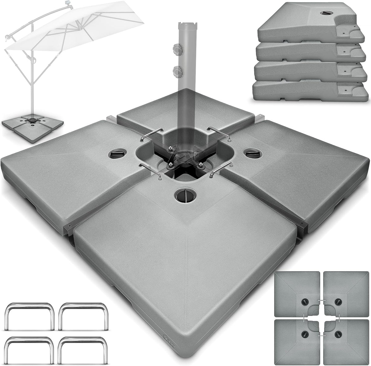 Tillvex® Parasoltegel - Parasolvoet  - Vulbaar tot 120 kg  - Grijs