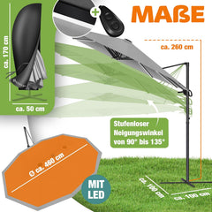 Zweefparasol - Tuinparasol - Parasol 460x270 cm - Met voet - Met Parasolhoes - Grijs - KESSER®