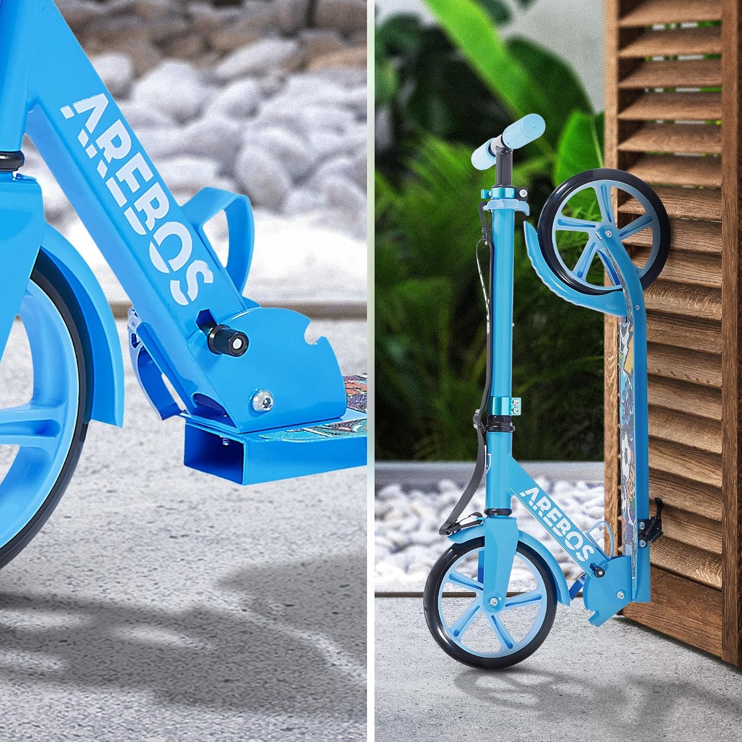 Arebos City Scooter, Hoogteverstelbaar | Opvouwbaar | Inclusief draagriem | XXL wielen | Kickrem | Voor kinderen en volwassenen | Draagvermogen tot 100 kg | Kickstep | Kickstep