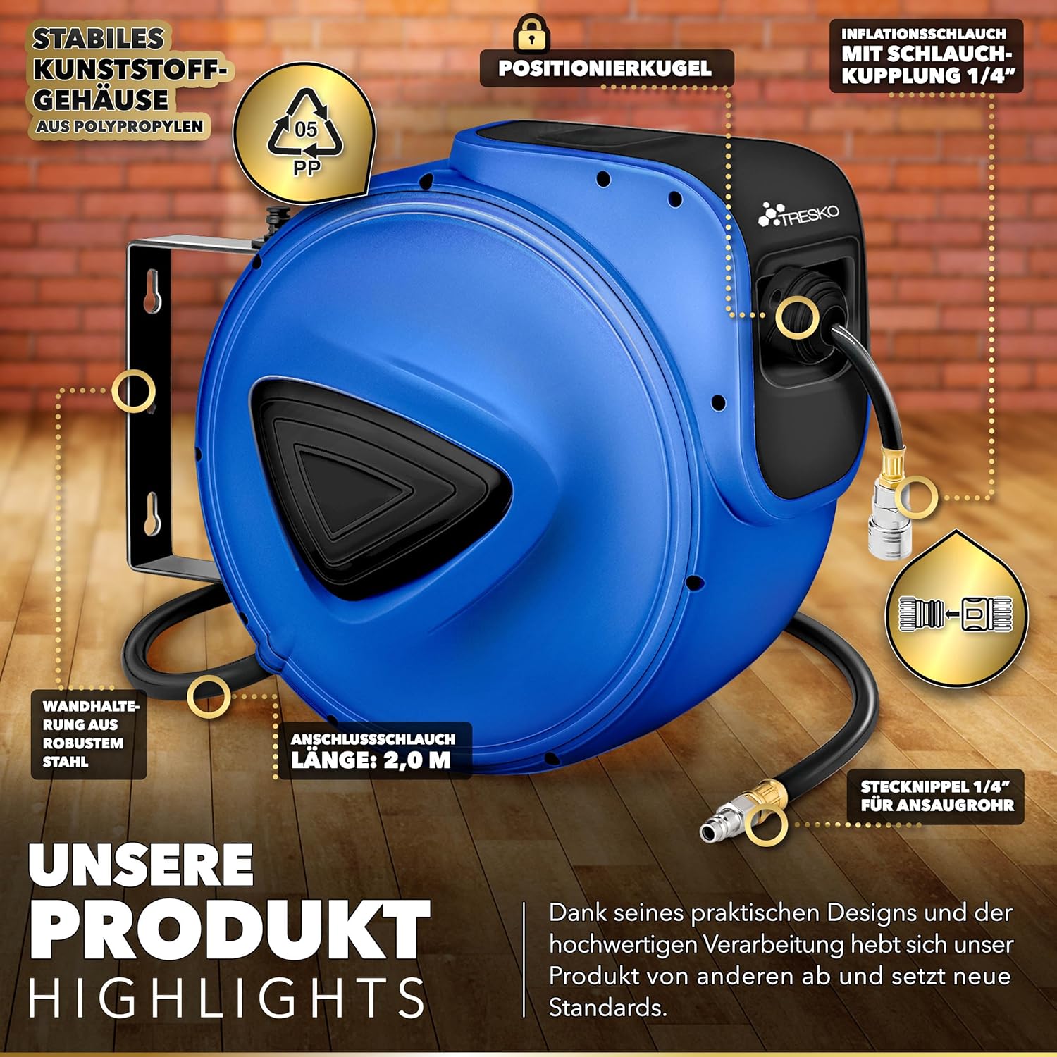 Automatische Luchtslanghaspel - Luchthaspel - 30 meter - Blauw