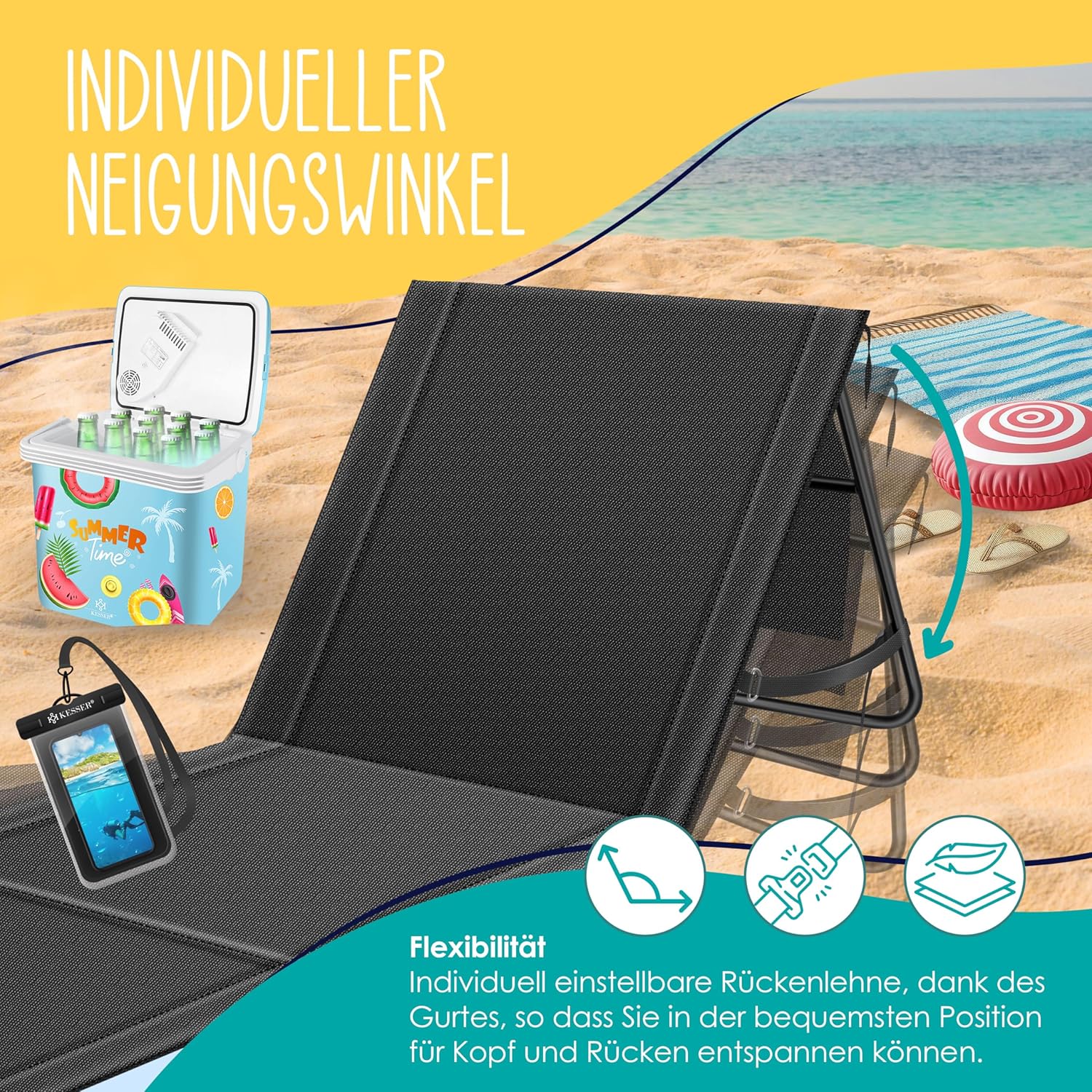 KESSER® Opvouwbare strandmatten - Ligstoel - Set van 2 - Zwart