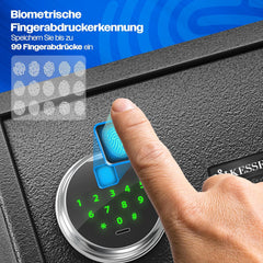 KESSER® Elektrische kluis met vingerafdruk & sleutel XL | incl. noodbatterij | elektronische kluis | 3x dubbele boutvergrendeling | vloer wandkluis | meubelkluis | pantserkast cijferslot zwart