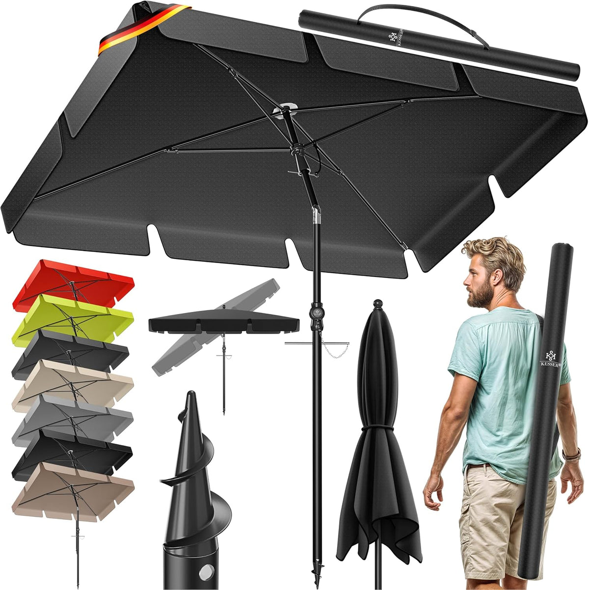 KESSER® Parasol LED Solar - Verstelbaar - Buigbaar - Zwart