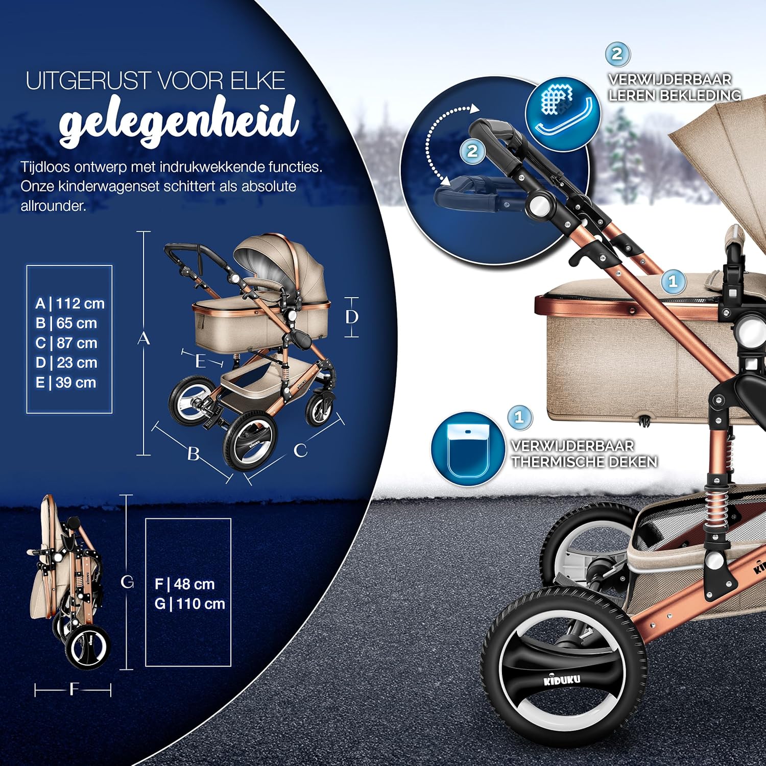 Kinderwagen 3 in 1 - Buggy - Wandelwagen - Kinderbuggy - Beige - KIDUKU®