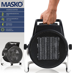 MASKO® Elektrische verwarming, ventilatorkachel, bouwverwarming, keramische warmtestraler, elektrische verwarming met thermostaat, elektrische verwarming met 3 warmtestanden, verwarmingsventilator