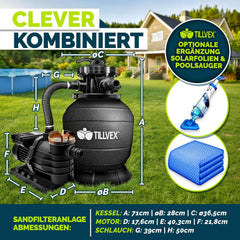 Zandfilterpomp - Zandfilter voor zwembad - met timer - 13200L/u - Zwart