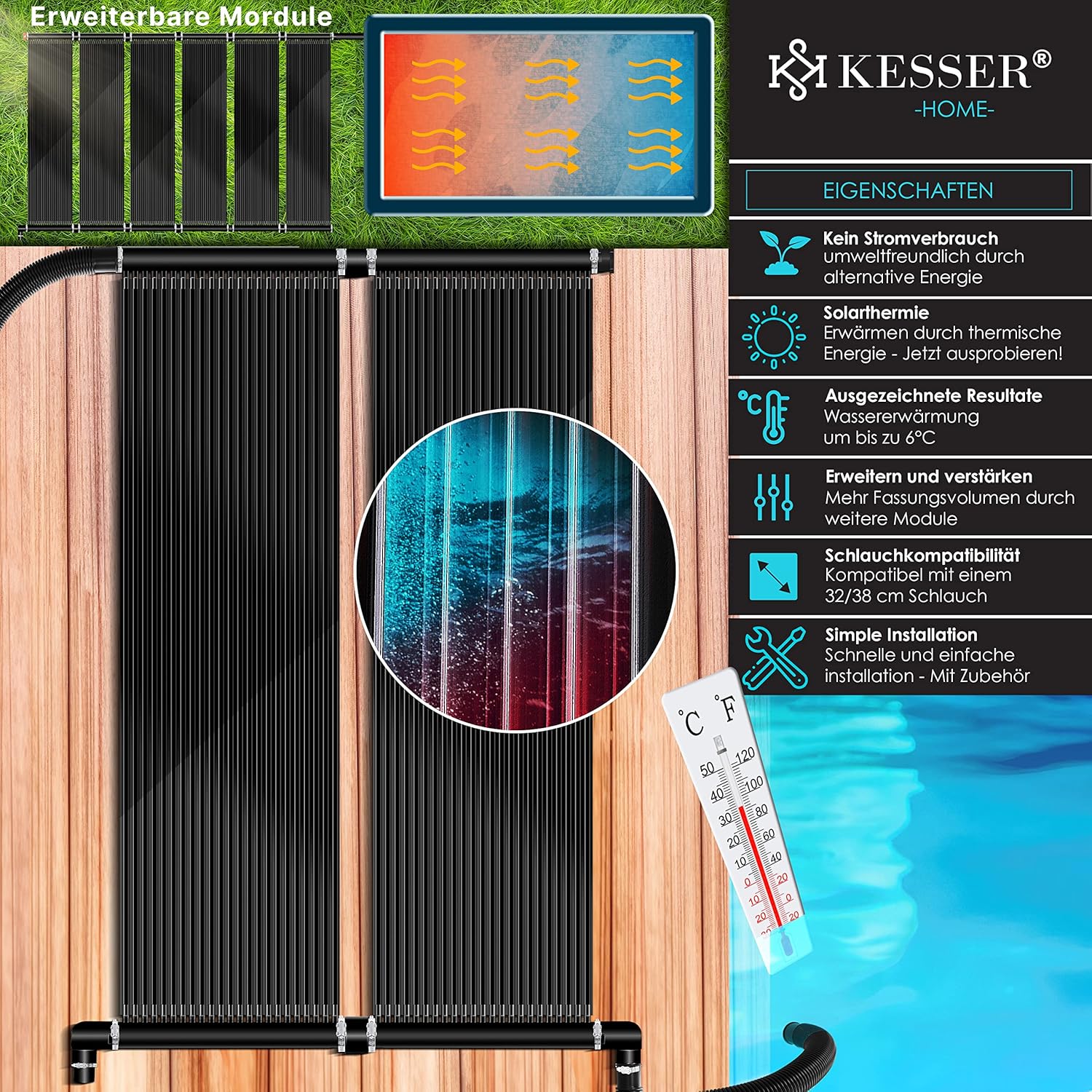 KESSER® Solar mat - Zwembadverwarming - 400x70cm - Zwart •