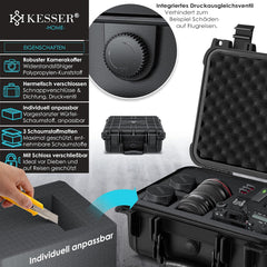 KESSER® Camerakoffer, uniseks aanpasbaar, waterdicht, universele koffer, outdoor, weerbestendig, stofdicht, koffer, fotokoffer met inleg voor cameralenzen en accessoires, zwart, Praktisch
