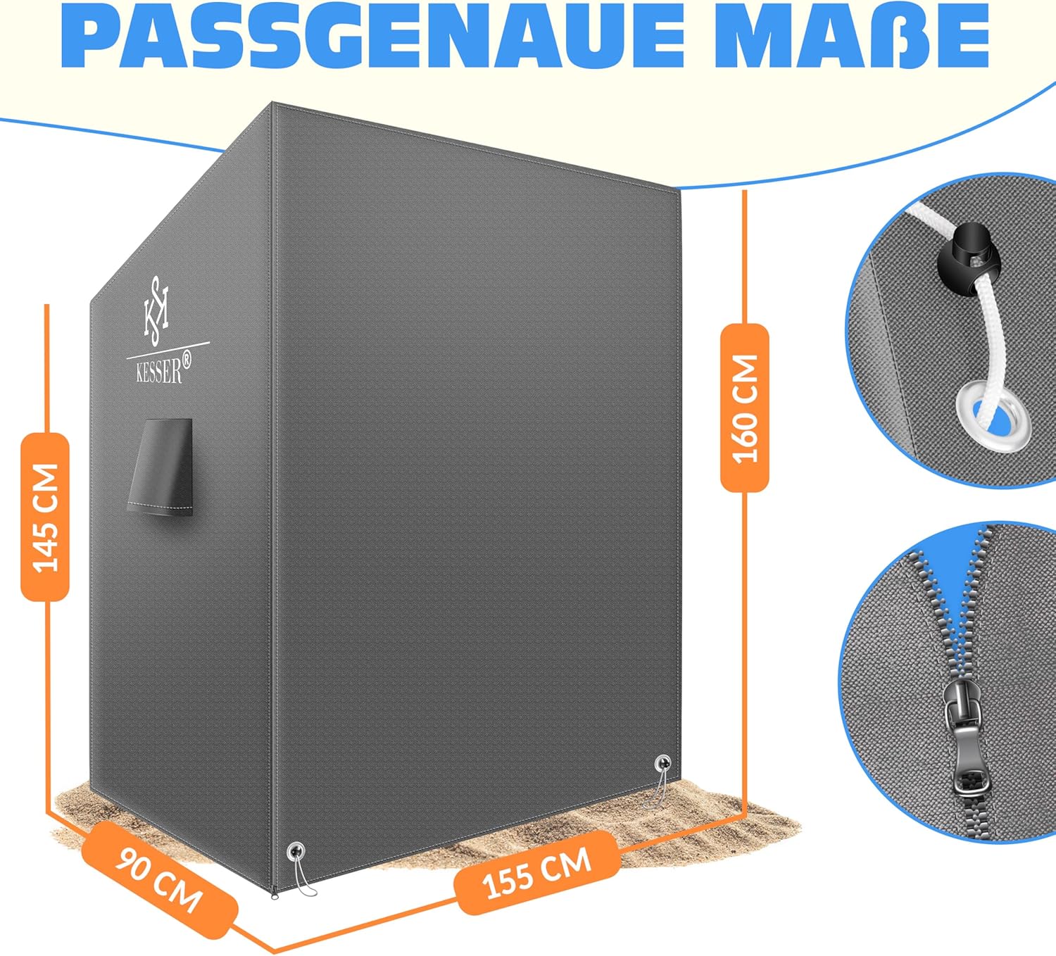 KESSER® Premium beschermhoes - Waterdicht - 155x90x160cm - Grijs