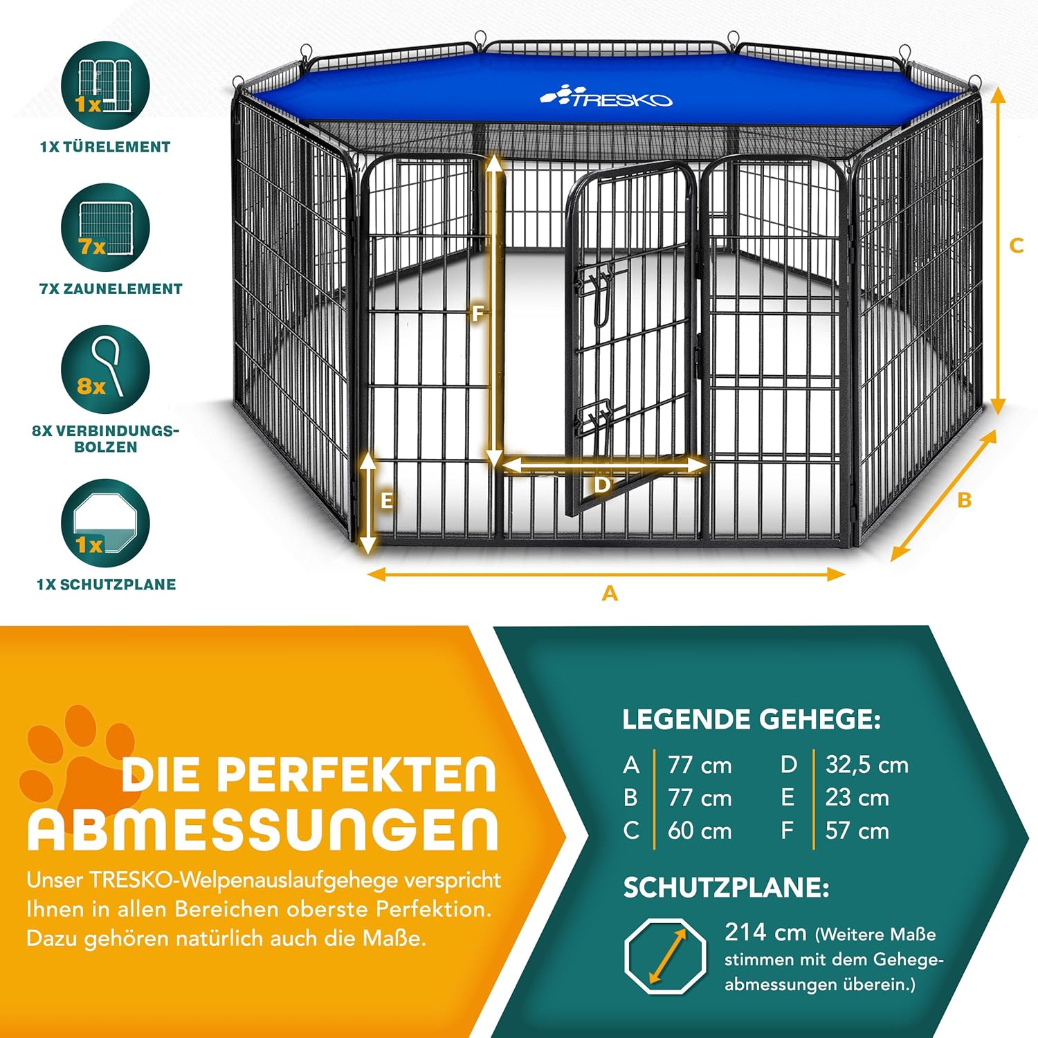TRESKO® Puppyren - Hondenren - 60cm hoog - Zwart