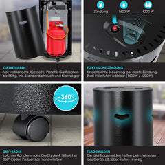 KESSER® Gaskachel, keramiek, 4200 watt, incl. gasdrukregelaar, gasslang, inclusief beschermhoes, gaskachel, infrarood keramische brander, butaan- of propaangasflessen, zwart