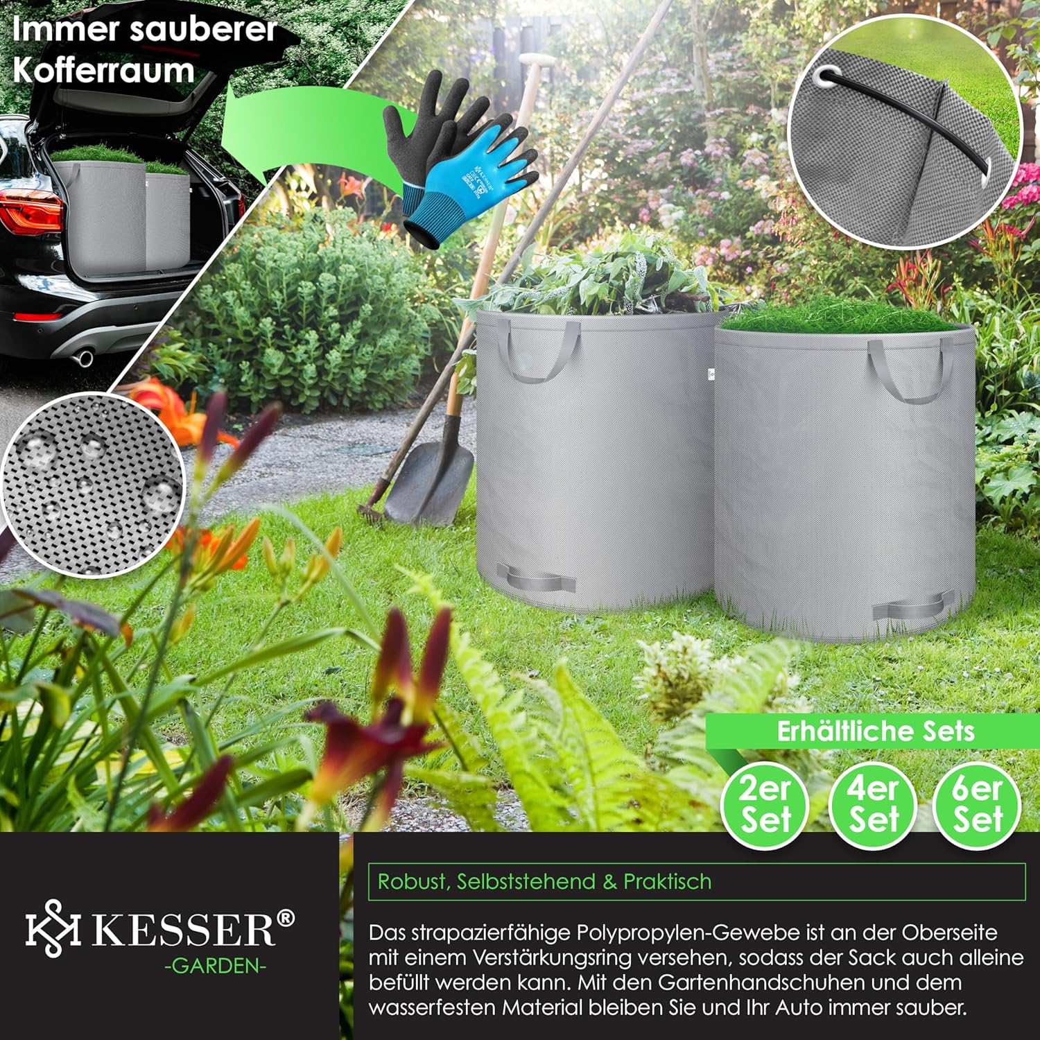 KESSER® Tuinafvalzak - Sterke Tuinzak - Bladzak - 2x500L - Grijs