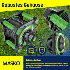 Masko® Kabelhaspel 20 m, verlengkabel met geaarde stopcontacten en wikkelgreep, outdoor kabelhaspel thermobescherming, apparaattrommel IP44, 1000 W ~ 3000 W, inclusief draaggreep en
