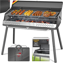 KESSER® Klapgrill, draagbare campinggrill met frame, houtskoolgrill van gepoedercoat staal, inclusief grillrooster, grillmat en draagtas, opvouwbaar, ideaal voor camping, picknick en vissen