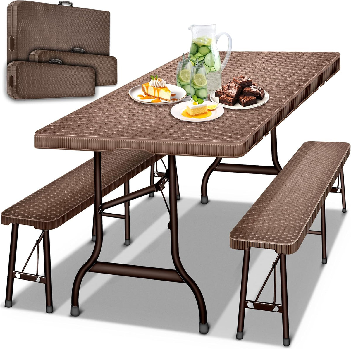 Picknicktafel - Campingtafel - Biertafel - Opvouwbaar - 180 cm - Bruin/Zwart - Tillvex® •