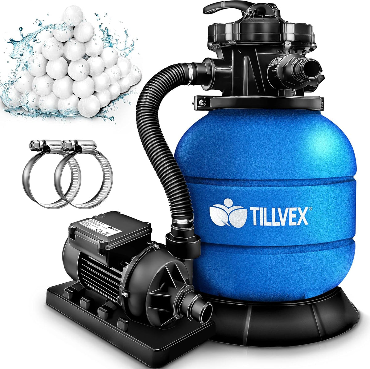 Tillvex® Zandfilter - Zandfilterpomp - 7900L/u - Blauw •