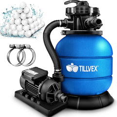Tillvex® Zandfilter - Zandfilterpomp - 7900L/u - Blauw •