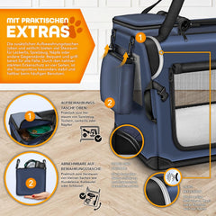 Reisbench hond - Draagtas hond - Transportbox - 70x52x52 cm - L - Blauw - TRESKO