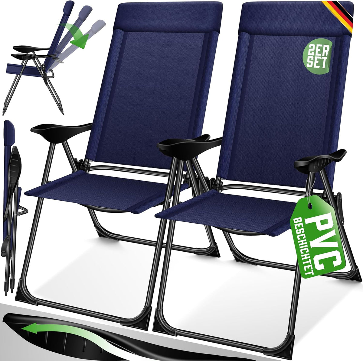 Tuinstoelen verstelbaar - Ligstoel - Set van 2 - Blauw - KESSER®