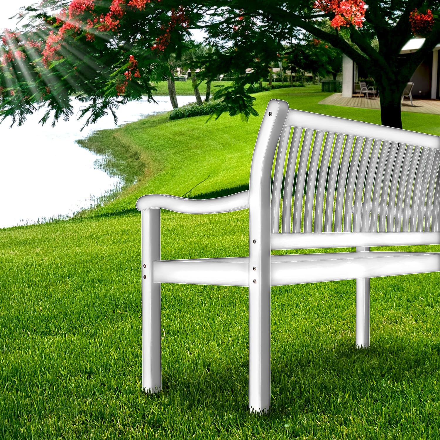 tillvex Houten tuinbank, 3-4-zits incl. afdekking, weerbestendig, 150 cm, massief houten parkbank, 320 kg belastbaar, voor balkon, terras en tuin, wit
