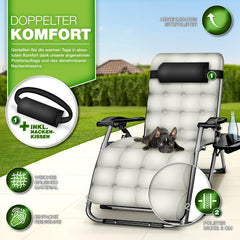 tillvex® Ligstoel, inklapbaar, tot 200 kg, zonnebed, tuinligstoel, weerbestendig, voor balkon, tuin en terras, outdoor ligstoel verstelbaar met dikke bekleding, relaxstoel, nekkussen, beige