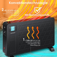 KESSER® Convector Premium 3 krachtige warmtestanden, incl. afstandsbediening, geïntegreerde thermostaat, elektrische verwarming, lcd-display, timer, mobiele verwarming, energiebesparend