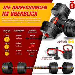 Dumbells set - Gewichten set - Halterset - Verstelbaar - 20 kg - Rood - RE:SPORT
