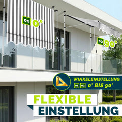 Klemluifel - Balkon luifel - Verticale luifel - 300 cm - Grijs/Wit - Tillvex®