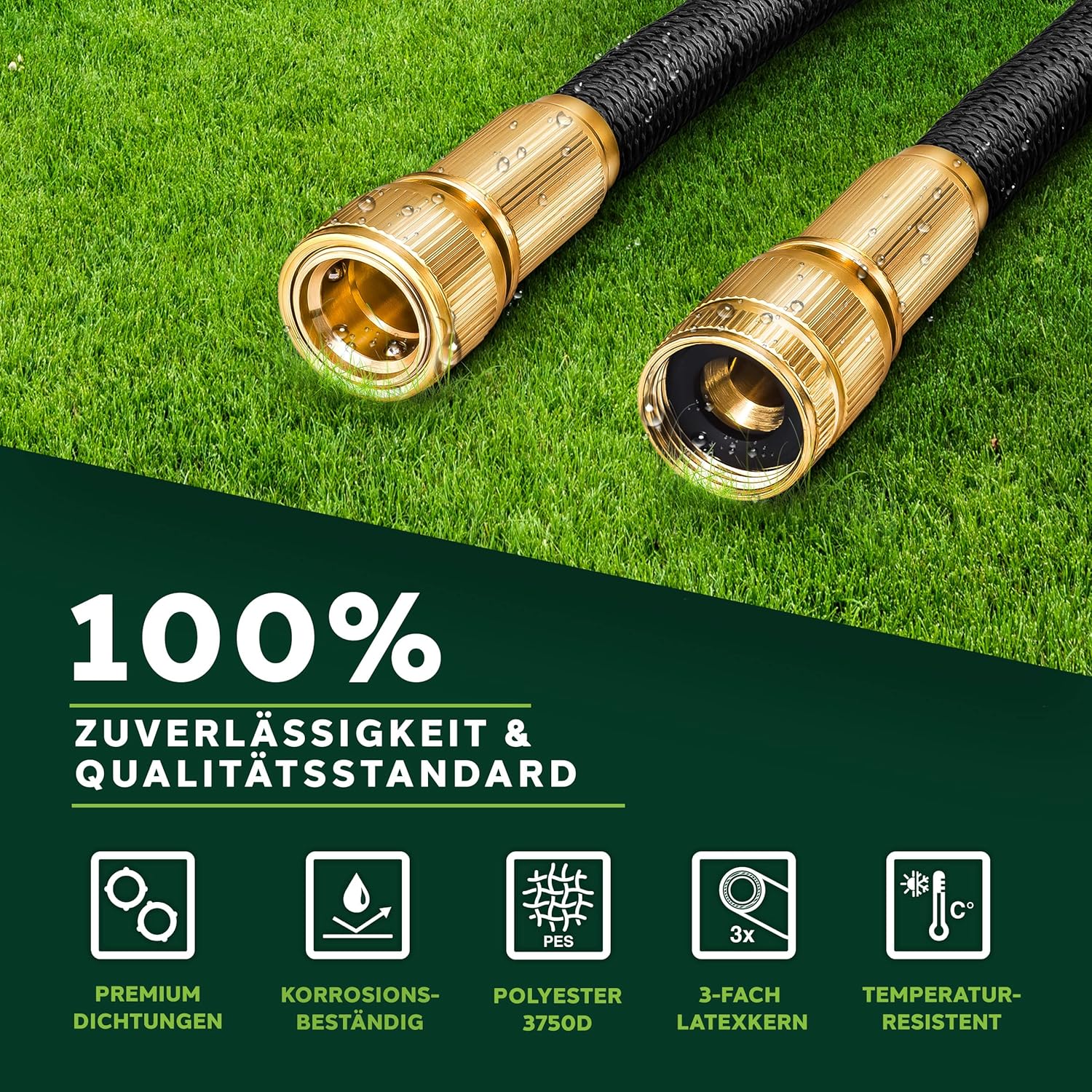 Flexibele Tuinslang - Inc. sproeikop - 15 meter - Zwart