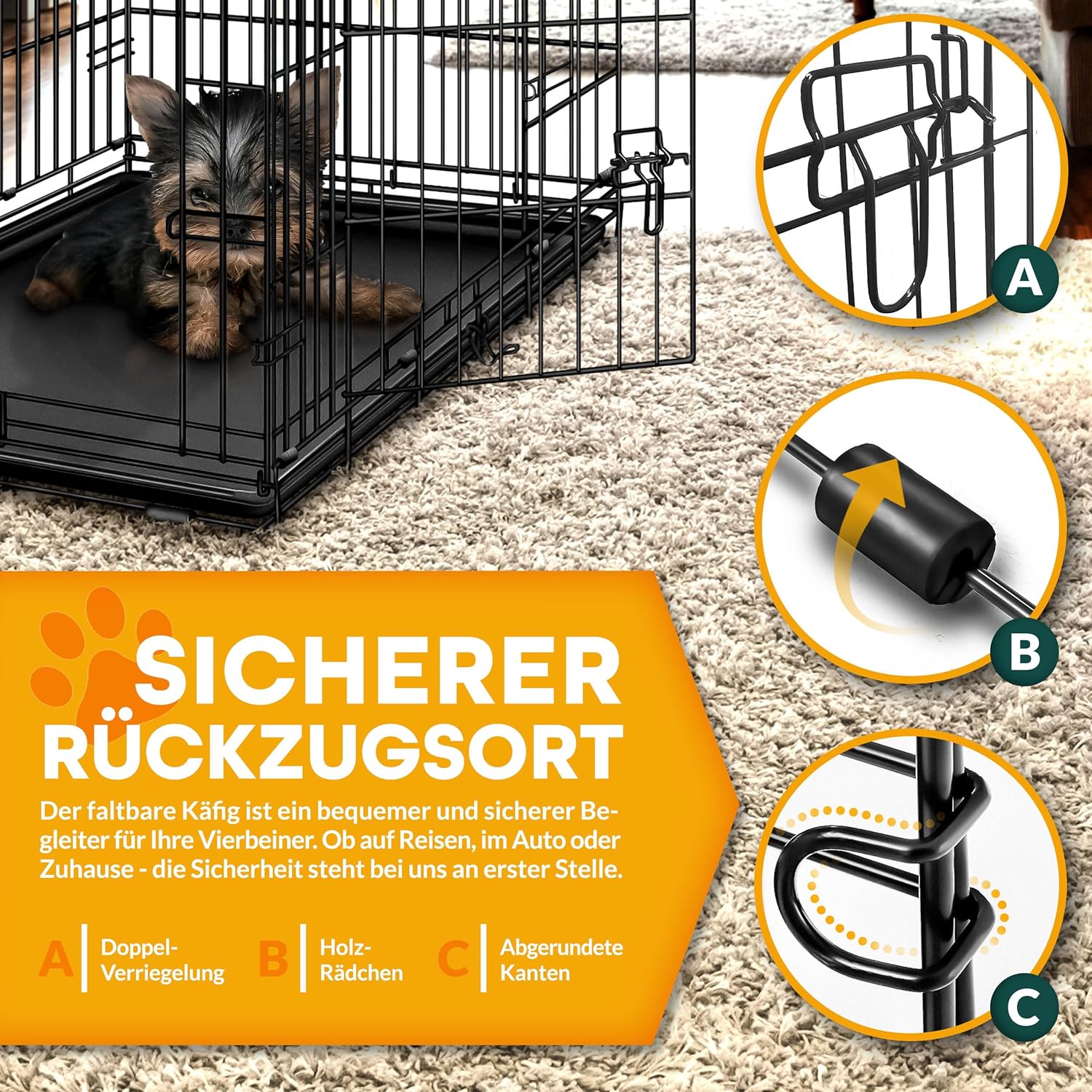 Hondenbench - Hondenren - Bench voor honden - 91x58x64 cm - Zwart - Tresko