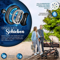 Kinderwagen 3 in 1 - Buggy - Wandelwagen - Kinderbuggy - Bruin/Goud - KIDUKU®