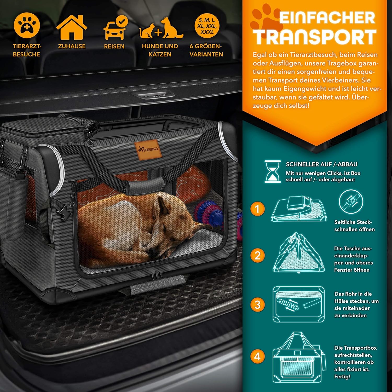 TRESKO® Hondenbench - Hondenbox - Transportbox - 61x42x42 - M - Antraciet