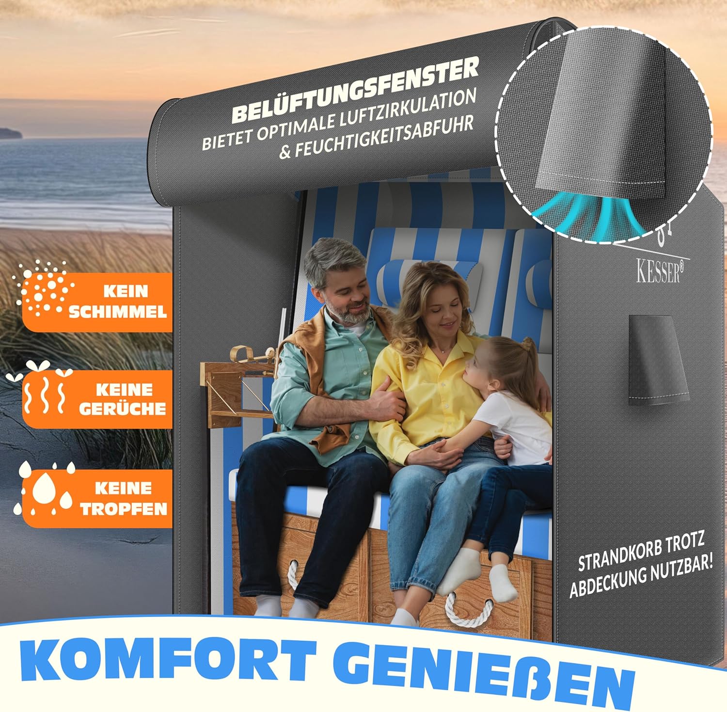KESSER® Premium beschermhoes - Waterdicht - 155x90x160cm - Grijs