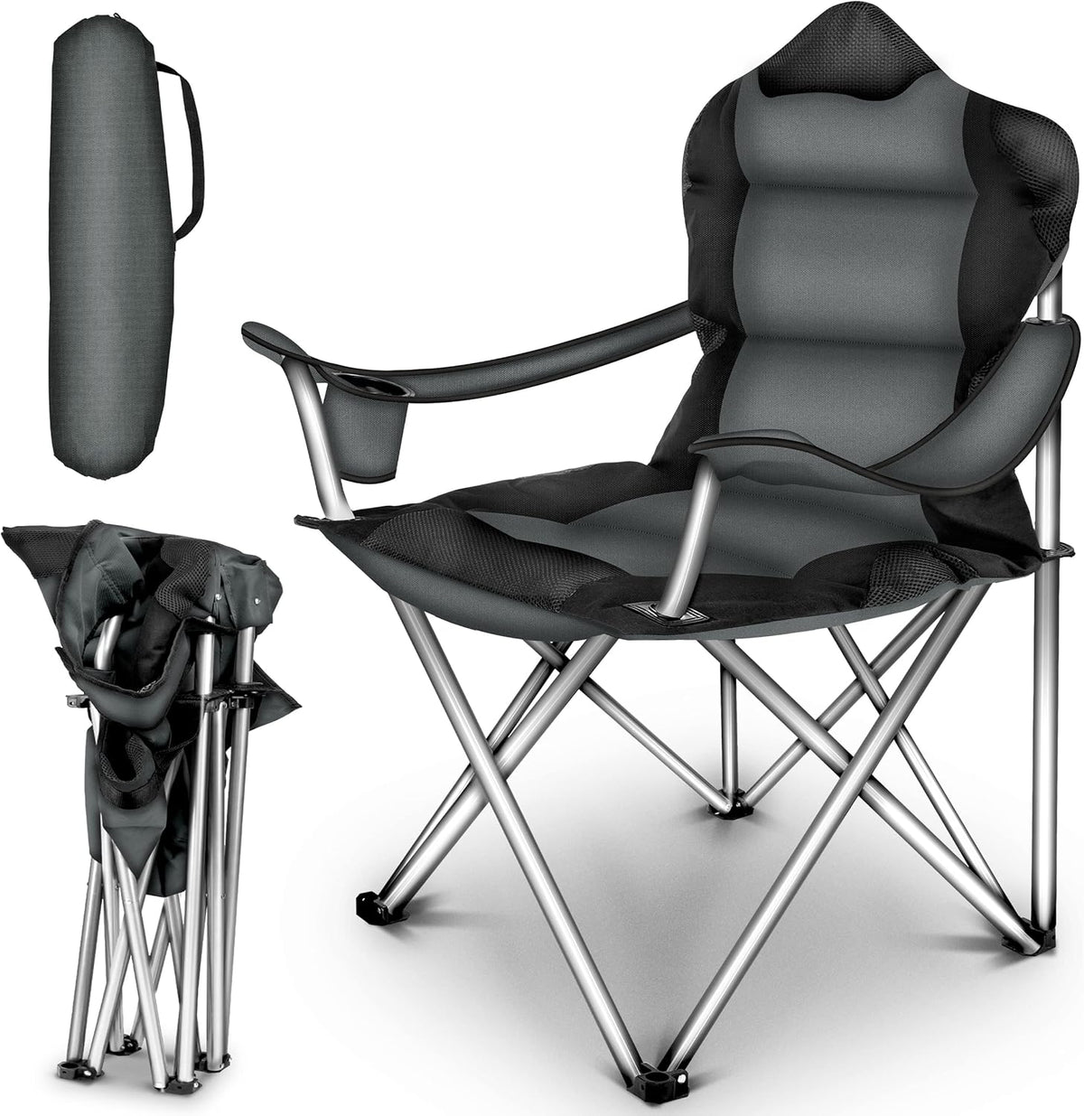 TRESKO® Campingstoel - Visstoel - Vouwstoel - Grijs