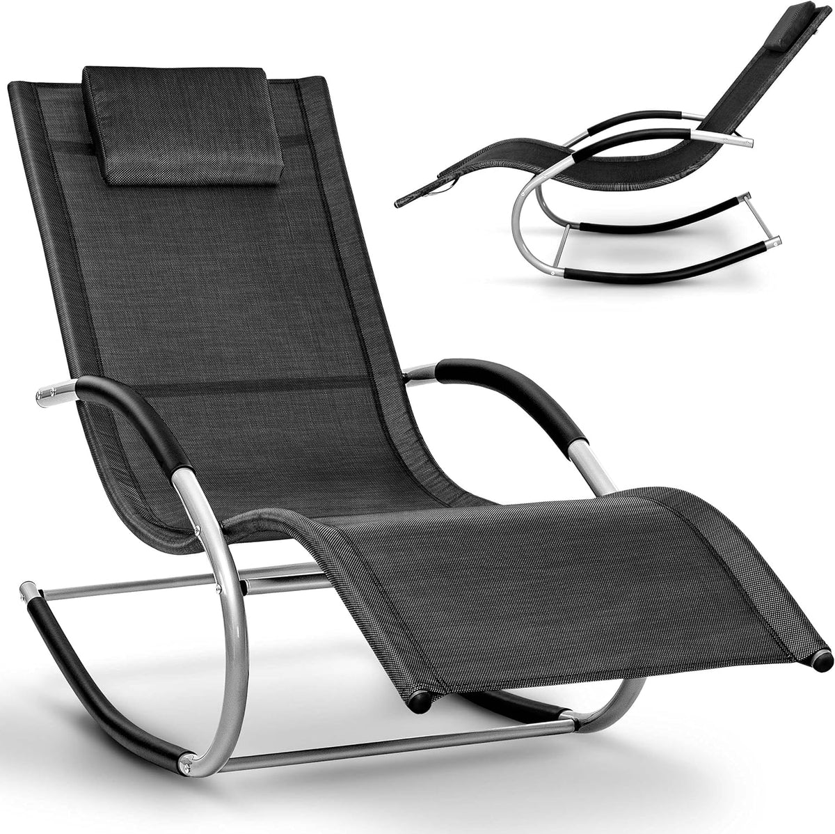 tillvex Relaxstoel, tuinligstoel, weerbestendig, 150 kg belasting, zonnebed, ademend (zwart)