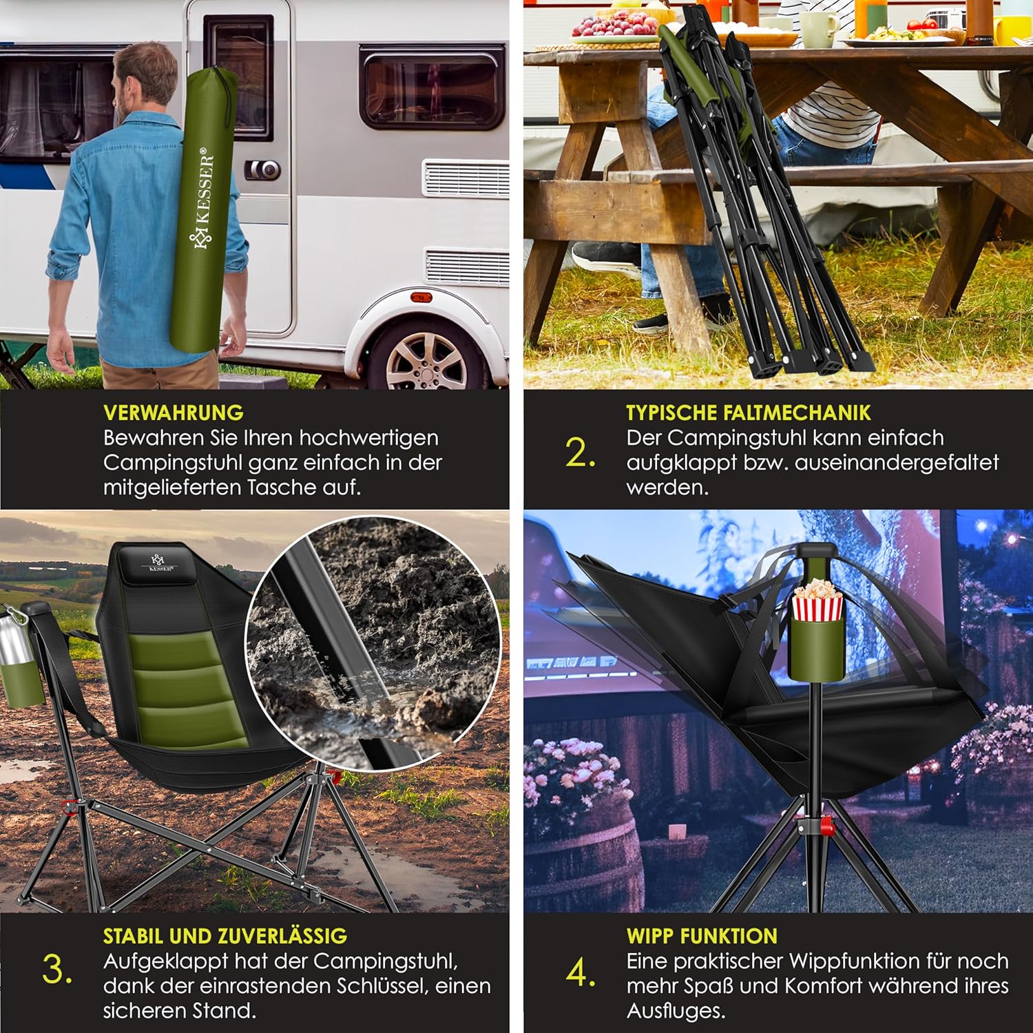 KESSER® Campingstoel - Visstoel - Vouwstoel - Khaki