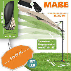 Zweefparasol - Tuinparasol - Parasol - 4,6x2,7 m - Met voet - Met Parasolhoes - Beige - KESSER
