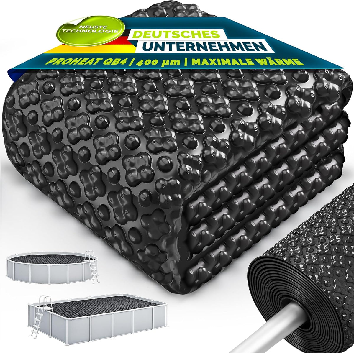 Zwembad Afdekzeil - Rechthoekig - Solarzeil - 600x400 cm - Zwart - Tillvex®