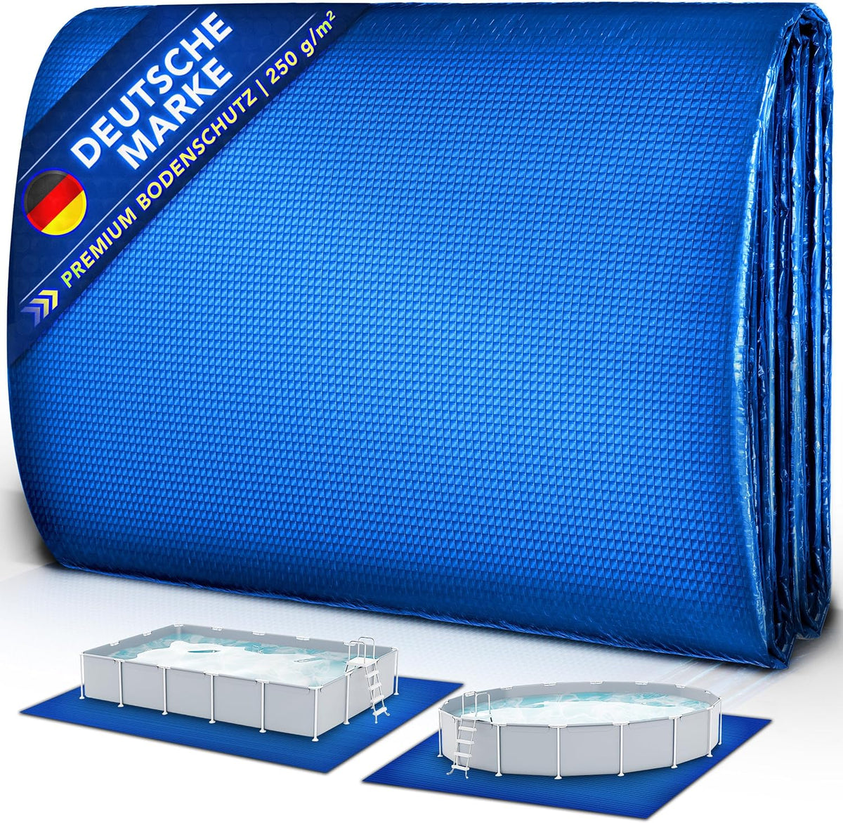 tillvex® Premium zwembad grondzeil, 250 x 180 cm, rechthoekig, met 250 g/m², voor zwembaden en zwembaden, uv-stabiele en scheurbestendige zwembadonderlegger, vloerbeschermingsmat voor zwembad