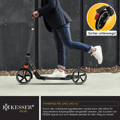 KESSER® Pro-S Cityroller Scooter 205 mm wielen PU Big Wheel - step met dubbele vering, inklapbaar en in hoogte verstelbaar, step voor volwassenen en kinderen