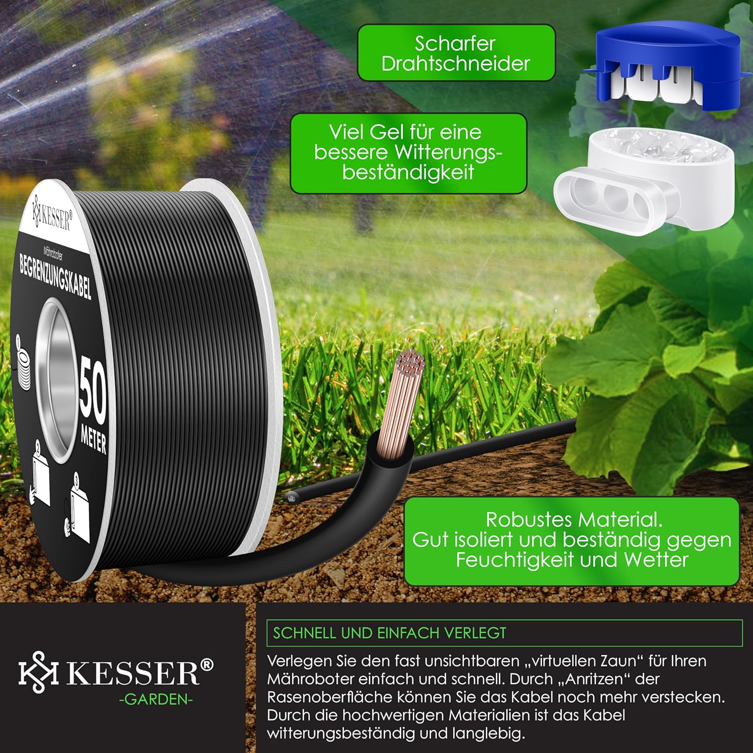 KESSER® Begrenzingskabel - 50 meter - Zwart