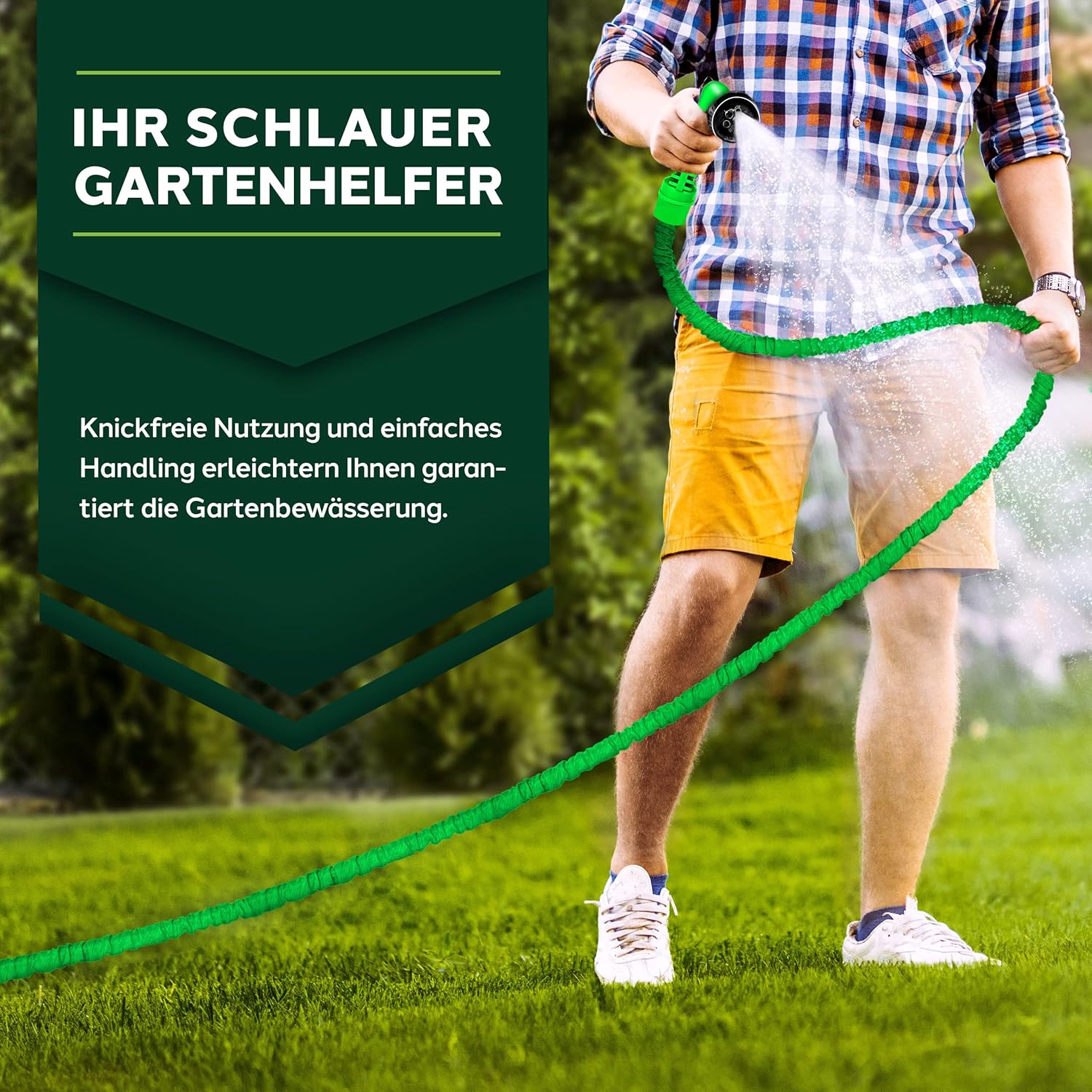 Flexibele Tuinslang - Inc. sproeikop - 15 meter - Groen