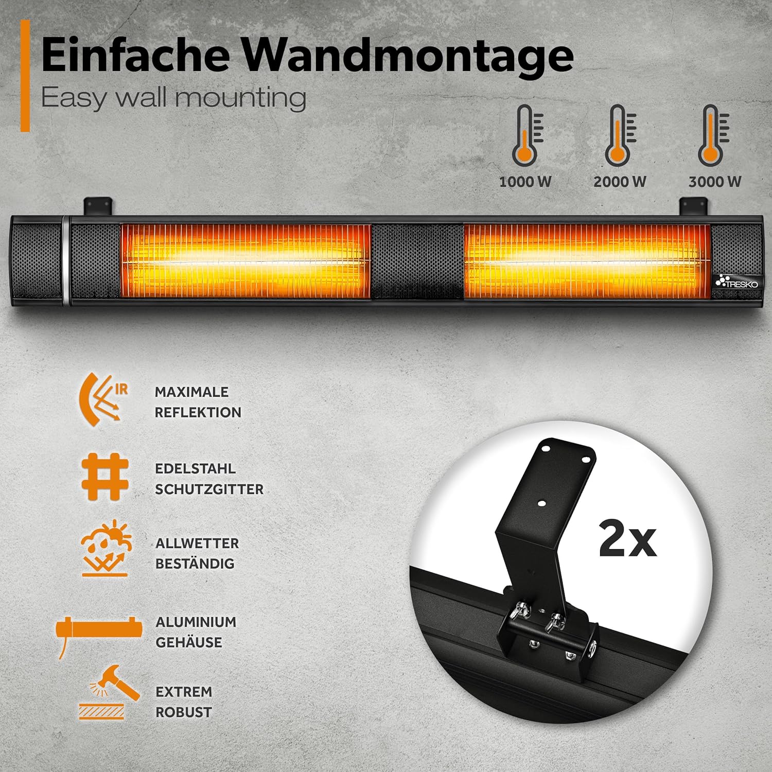 Infrarood Verwarming - Terrasverwarmer - Elektrische Heater - Zwart - TRESKO®
