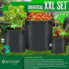 KESSER® Plantenzak 27 liter - 5-delige set | plantenzakken van vliesstof incl. bordjes en tuinhandschoenen | aardappelplantenzak met ramen en handgrepen | plantenzak voor groenten, bloemen, vruchten,