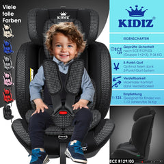 KIDIZ® Autostoeltje - 5-punts veiligheidsgordel - Zwart