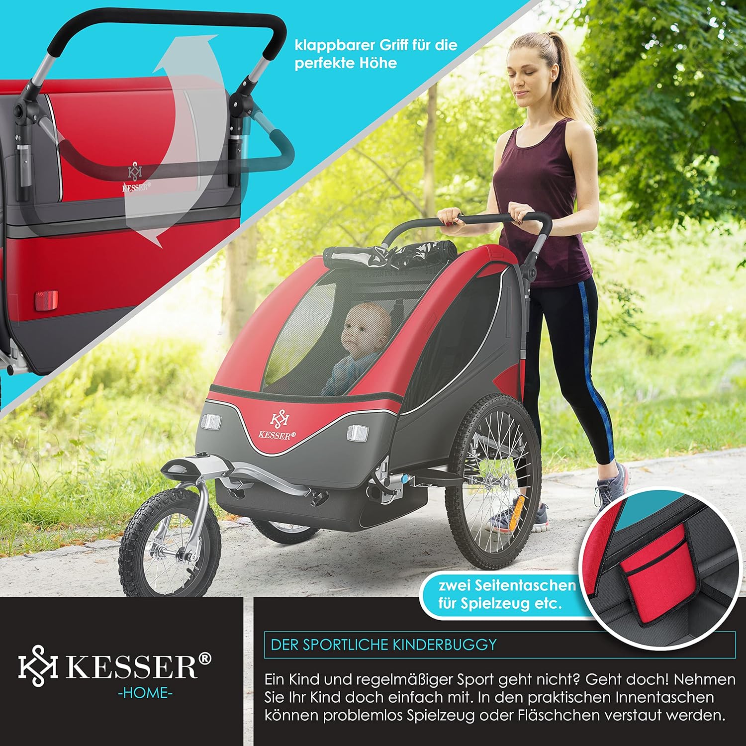 KESSER® Fietsaanhanger met vering - Max. 40kg - Rood