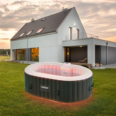 Arebos Whirlpool met ledverlichting, opblaasbaar, binnen en buiten, 190 x 120 cm ovaal, 2 personen, 90 massagejets, met verwarming, 550 liter, inclusief afdekking, bubbelspa en wellnessmassage