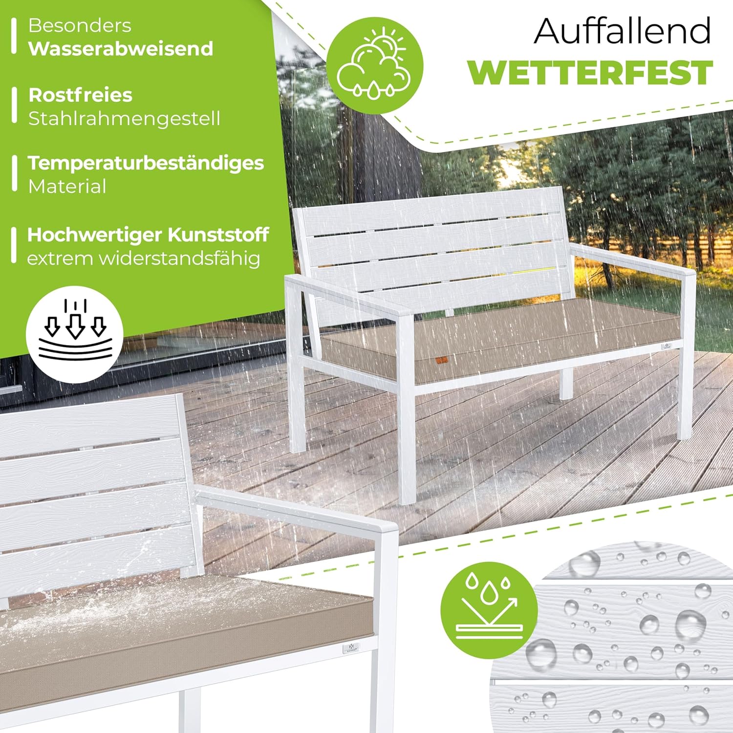 KESSER® Tuinbank met kussen - Zitbank - Weerbestendig - Wit •