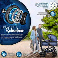 Kinderwagen 3 in 1 - Buggy - Wandelwagen - Kinderbuggy - Blauw - KIDUKU®