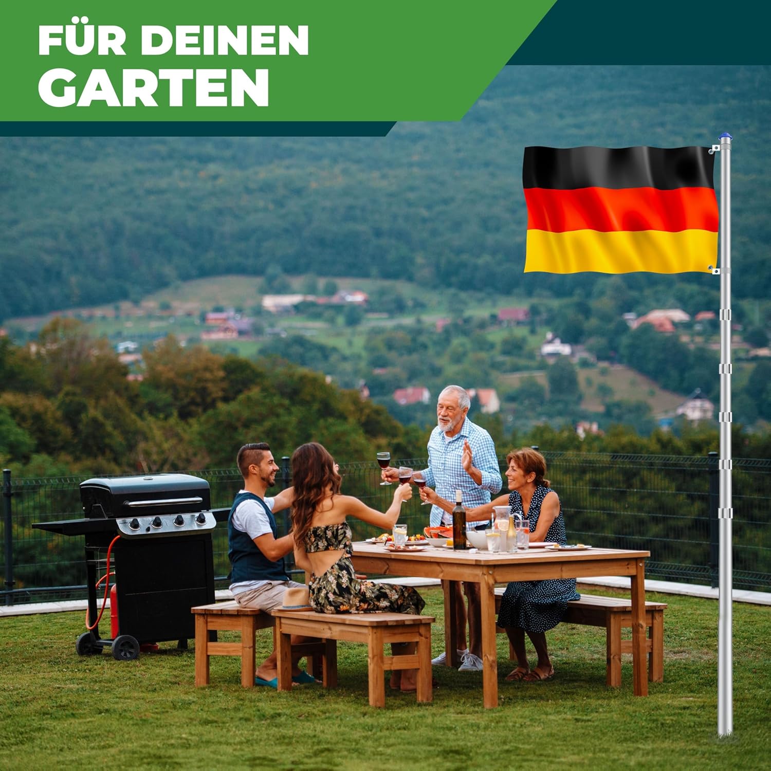 KESSER® Telescopische vlaggenmast - Verstelbaar - 6,30m - Zilver